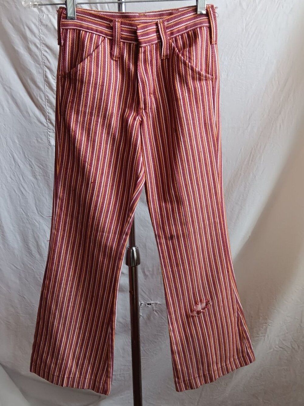 Hippy Bells Boys Vintage Jeans 23x26 1970's Red Yellow Striped Flared Distress
